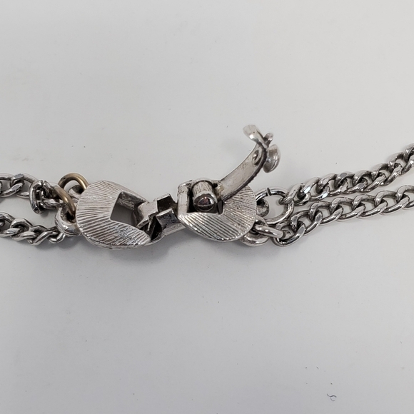 MONET SIGNED SILVER DOUBLE STRAND CHAIN NECKLACE FRINGE PENDANT JEWELRY COSTUME - Picture 8 of 12